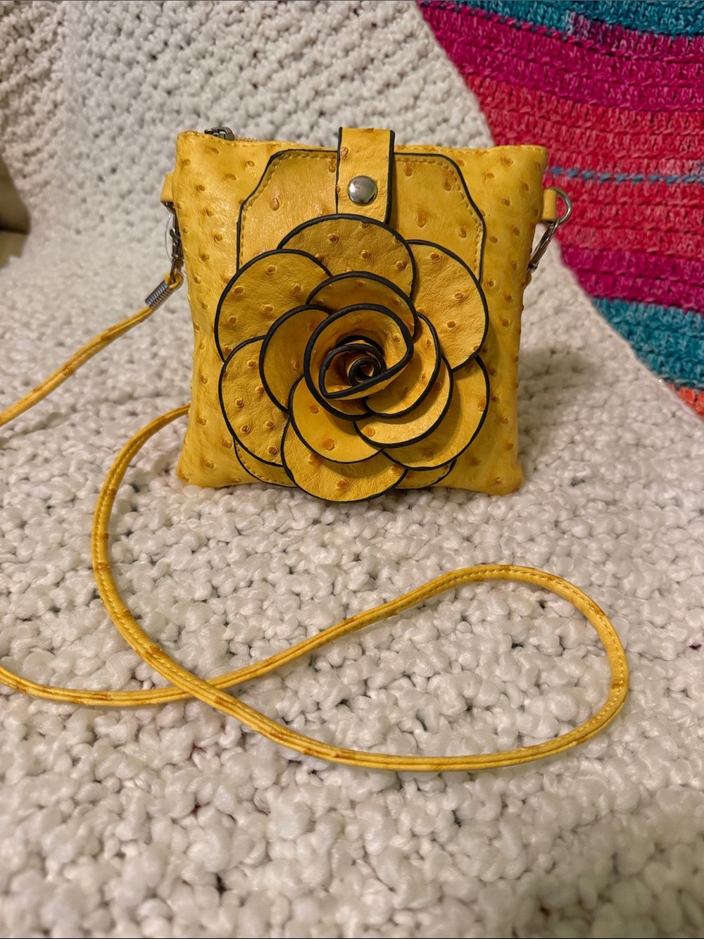 A’ Tu Yellow Floral Rosette Crossbody Bag - Women's Stylish Shoulder Purse
